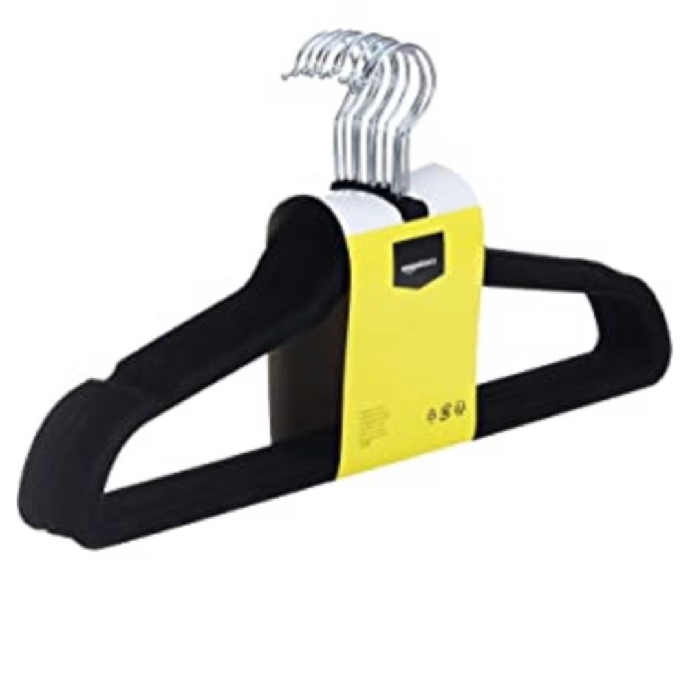 Amazon Basics Slim, Velvet, Non-Slip Suit Clothes Hangers, Black, Pack of 50.
